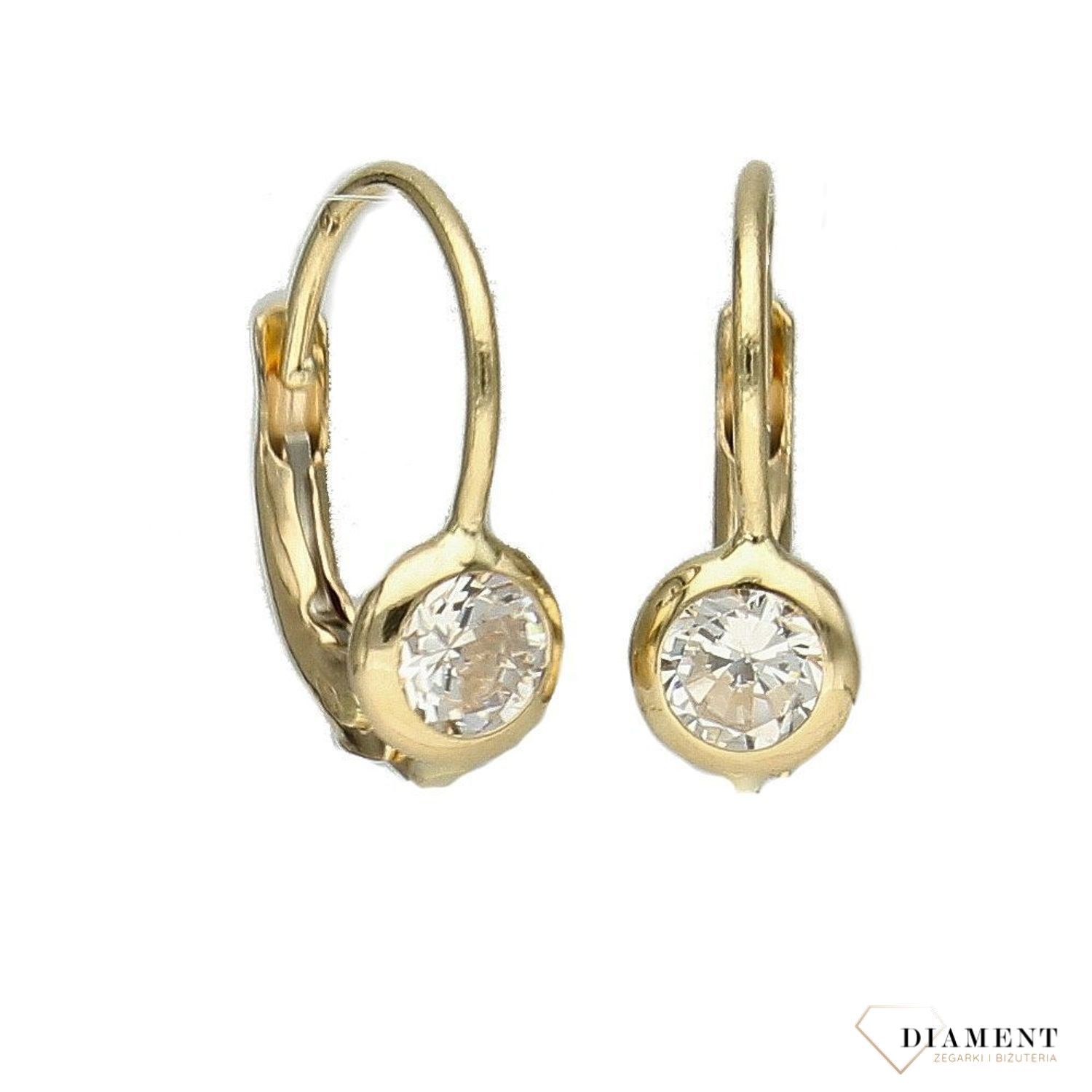 Złote kolczyki dla dziewczynki 585 wiszące z cyrkonią KL 1553 585.jpg